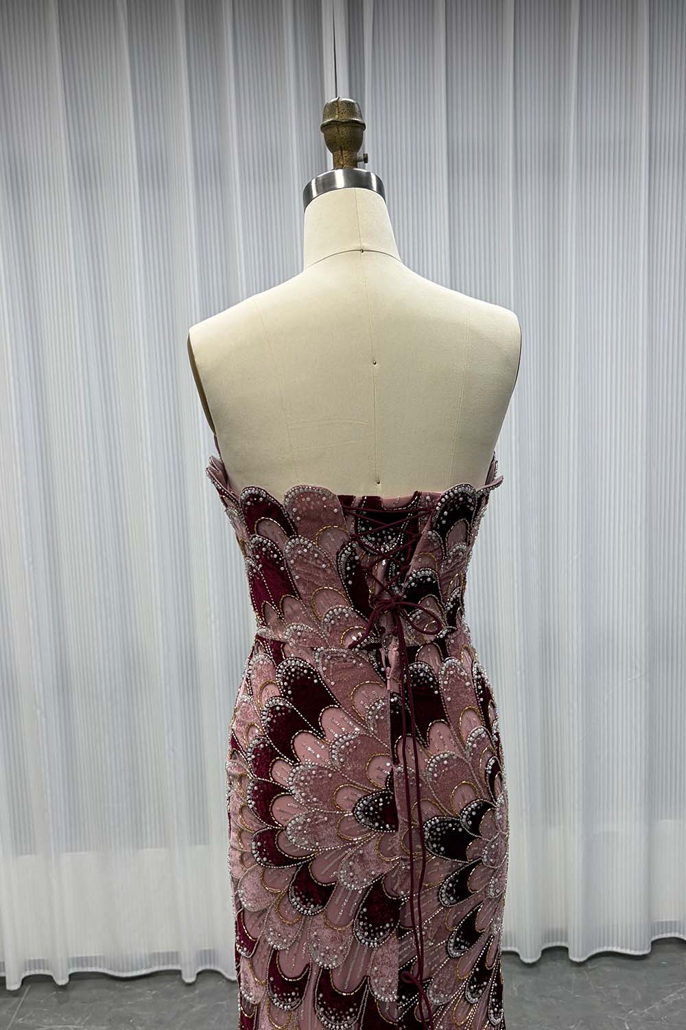 YQLNNE YQ7006 Modest Black Beaded Evening Dress With Scarf