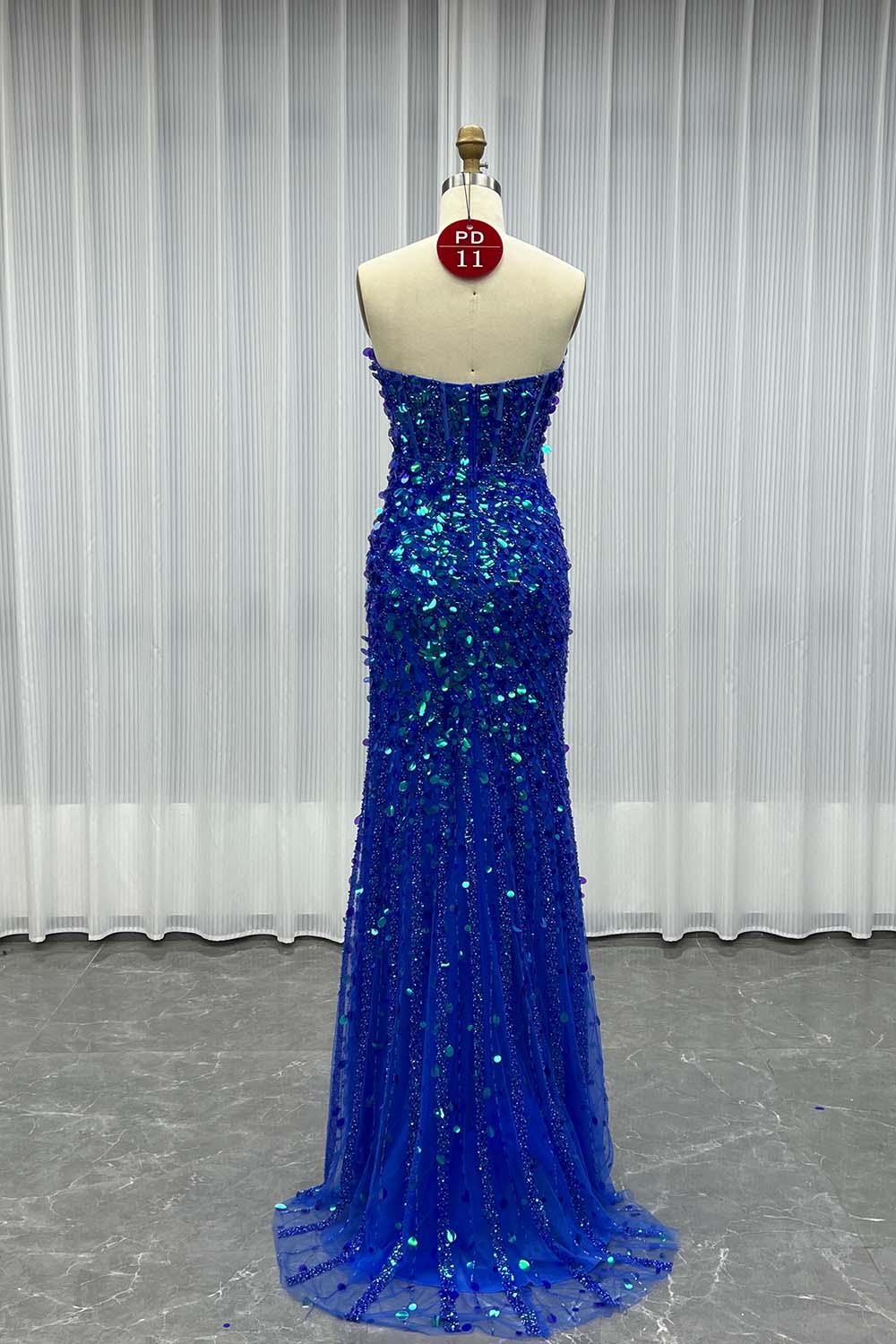 YQLNNE PD011 Sparkly Gold Sequins Beading Long Prom Dress With Slit