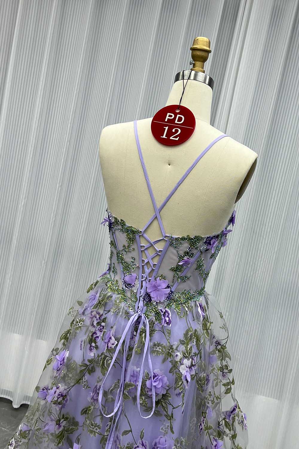 YQLNNE PD012 Printed Flowers Long Slit Princess Prom Dress