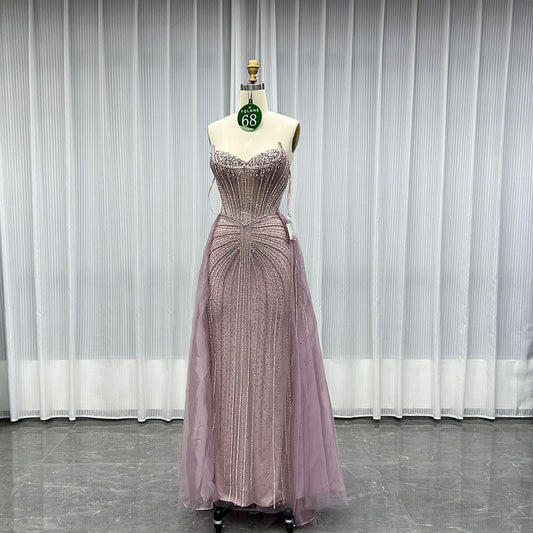 YQLNNE 068 Pink Crystals Beaded Evening Gown Long Mermaid Party Dress