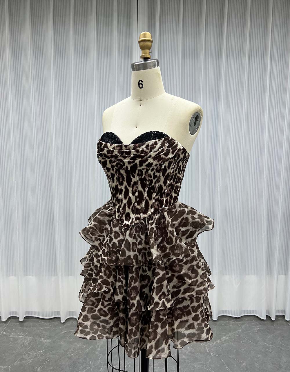 YQLNNE Leopard Print Short Mini Party Dress