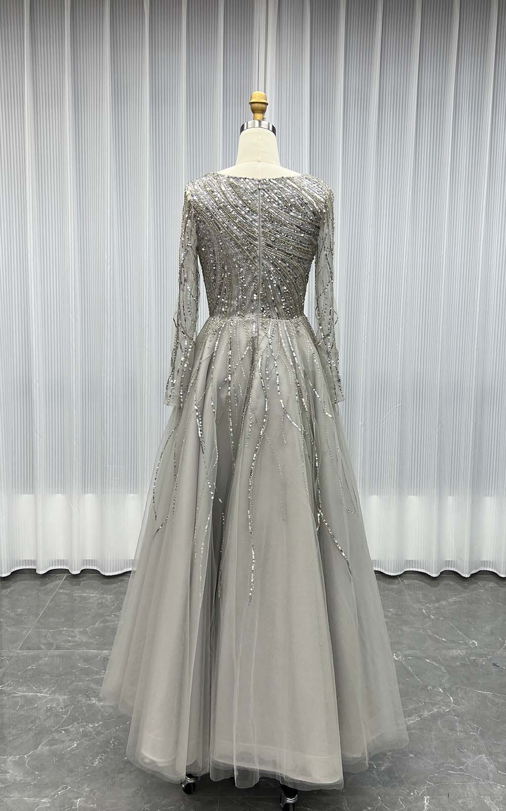 YQLNNE Modest Dark Green Long Sleeves Evening Dress Handmade Beaded