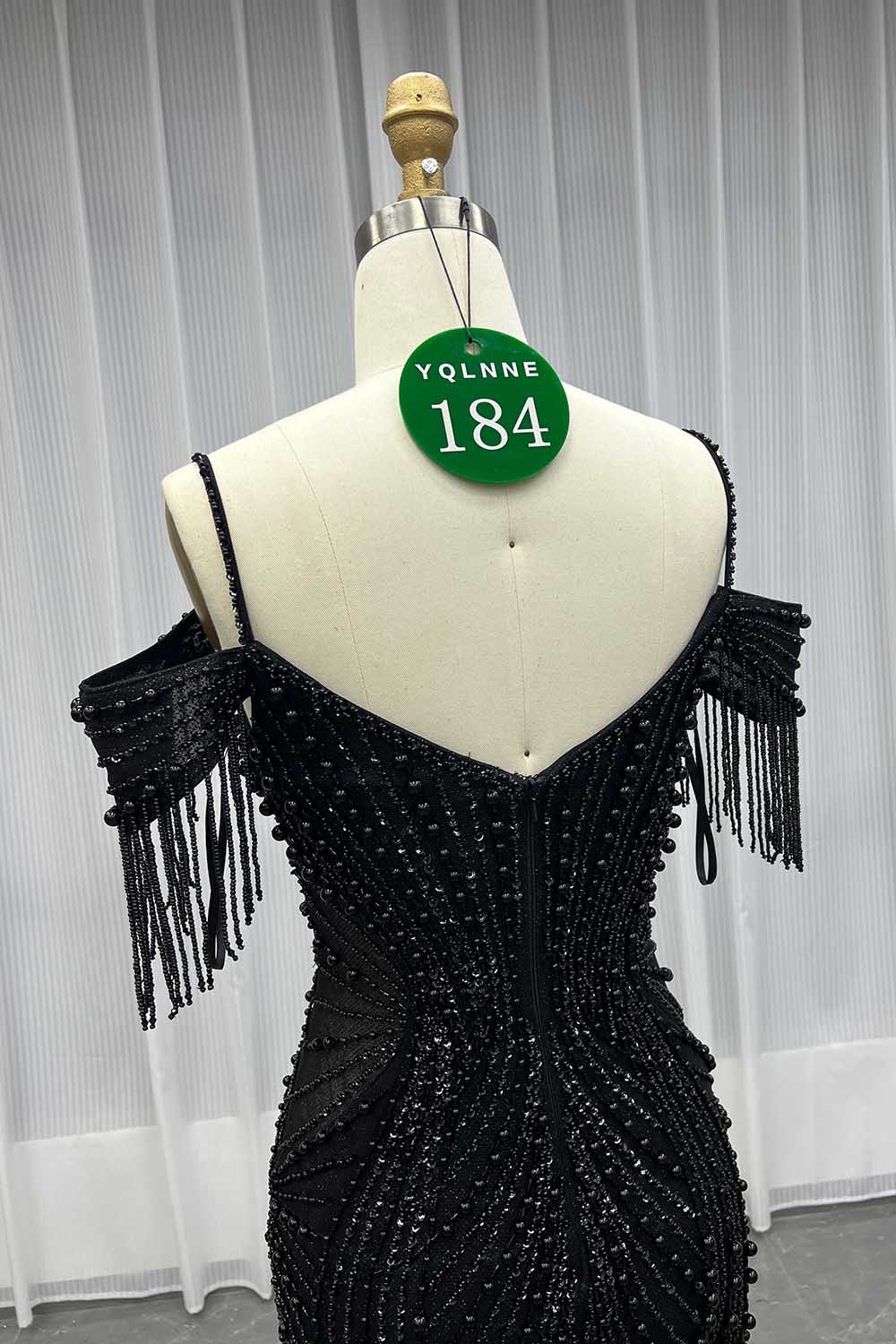 YQLNNE 0184 Black Beaded Mermaid Long Evening Dress Prom Gown