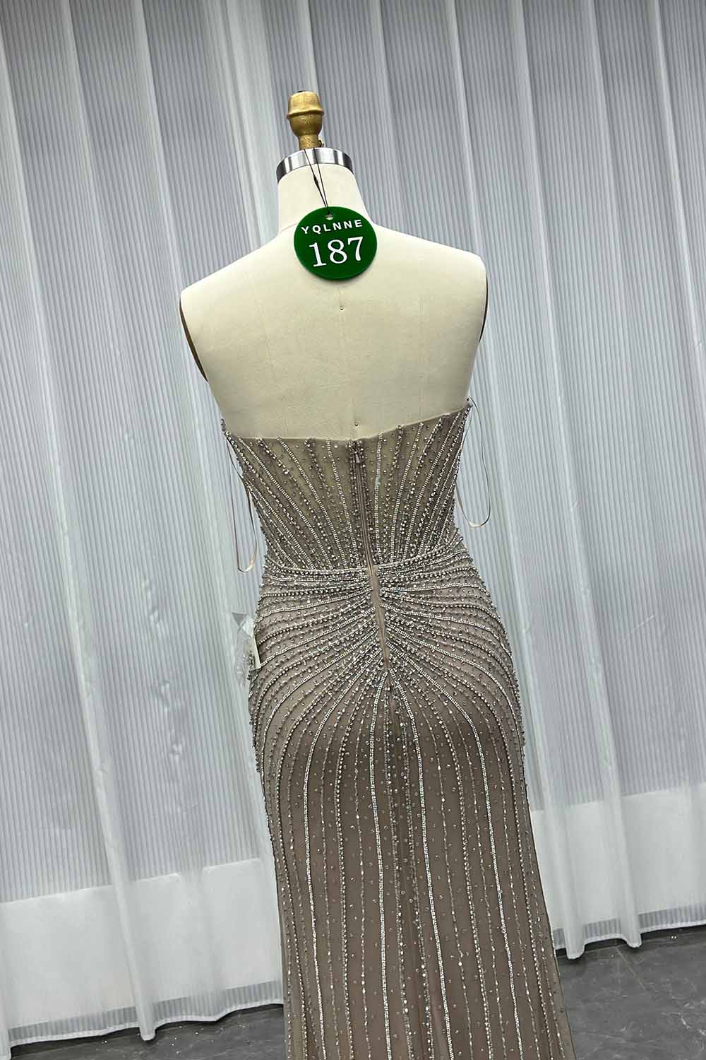 YQLNNE 0187 Pink Crystals Evening Dress With Removable Shawl