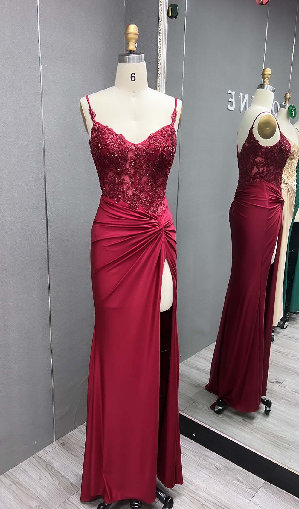 YQLNNE Red Spaghetti Long Prom Dresses Fitted High Slit Gala Dress Formal Gown Mermaid