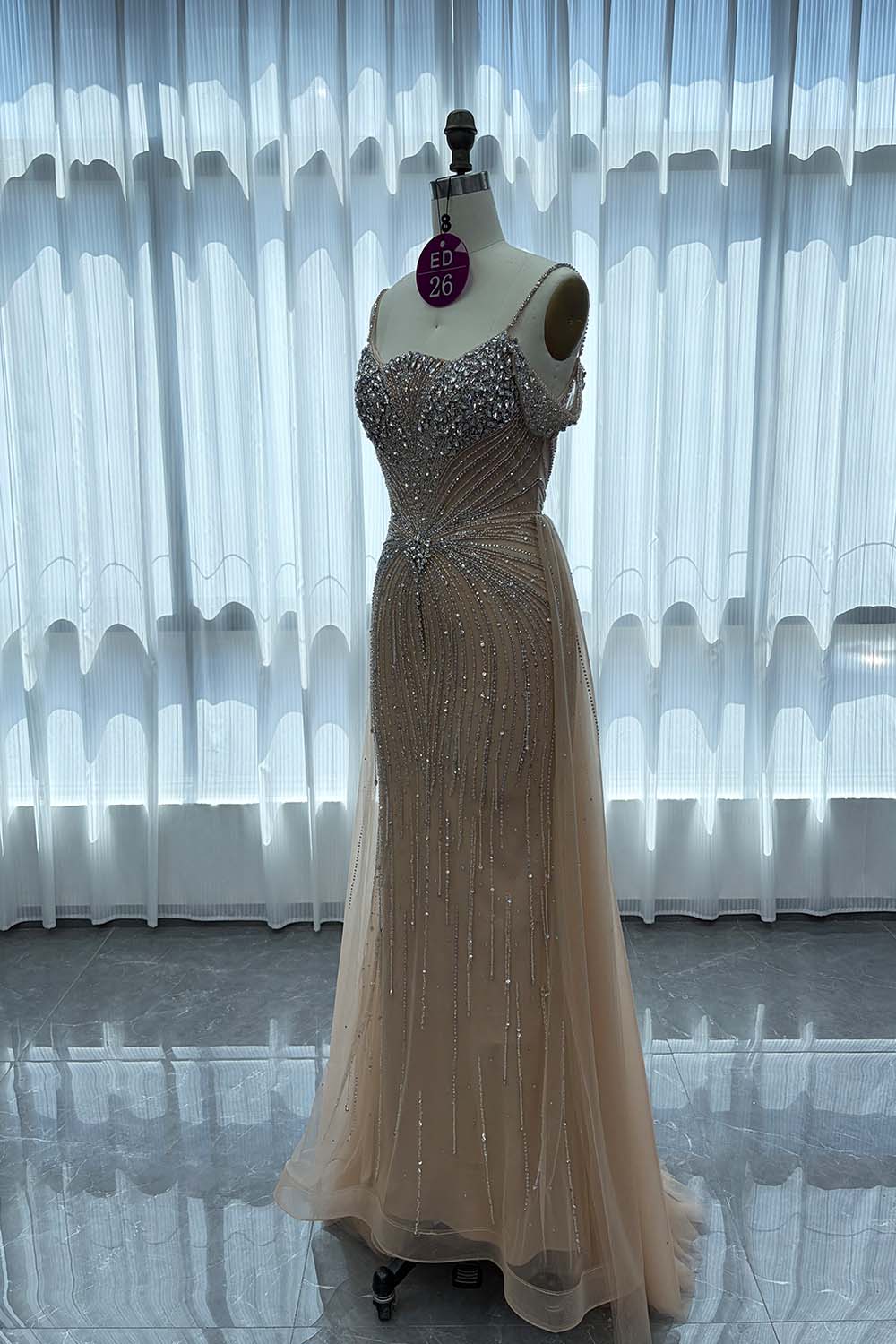YQLNNE ED26 Straps Rhinestones Mermaid Evening Dress Pageant Gown