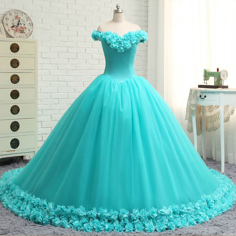 YQLNNE Vestido Debutante Gowns Ball Gown Quinceanera Dresses Off the Shoulder 3D Flowers Sweet 16 Dress Vestidos De 15 Anos