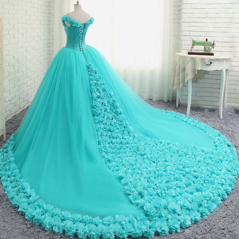 YQLNNE Vestido Debutante Gowns Ball Gown Quinceanera Dresses Off the Shoulder 3D Flowers Sweet 16 Dress Vestidos De 15 Anos